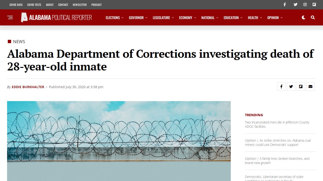 Alabama Department of Corrections investigating death of 28-year-old inmate